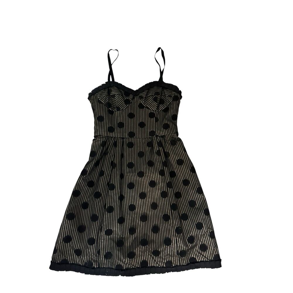 VTG Nanette Lepore Silk Polka Dot Dress Size 2 Black Sheer Stripe Cocktail Party - Picture 10 of 15